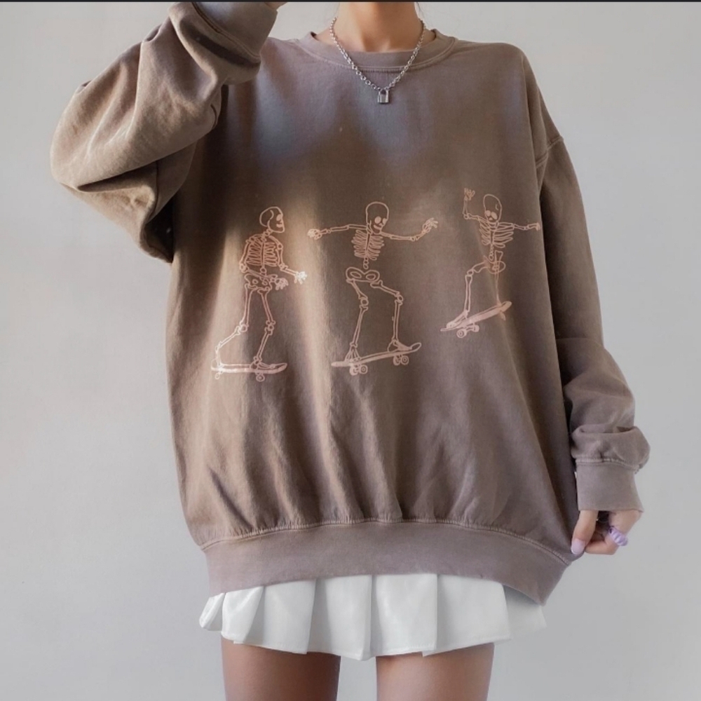 Project Social❤Urban Outfitters Whimsigoth Baggy Skeleton Skater Grey Sweatshirt - Picture 2 of 8